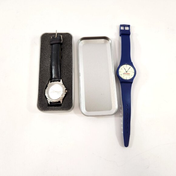 Purolator Courier Wrist Watch Lot of 2 Blue & Leather Bands Gift Novelty Vtg - Picture 1 of 13